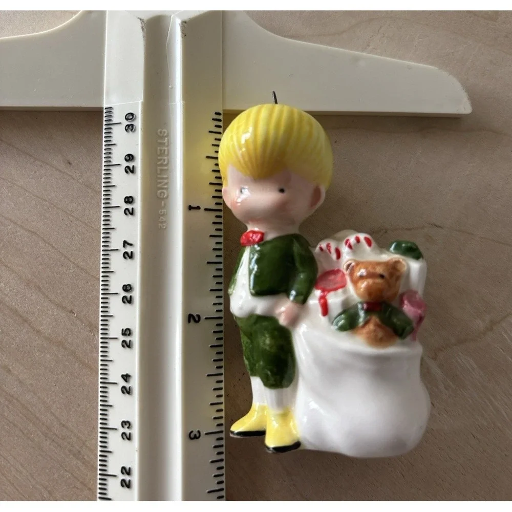 Vtg Joan Walsh Anglund Christmas Ornament Blonde Boy with Toy Sack Bag 1979